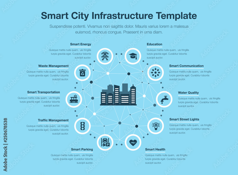 Aufkleber simple vector infographic for smart city infrastructure with icons and place for your content, isola