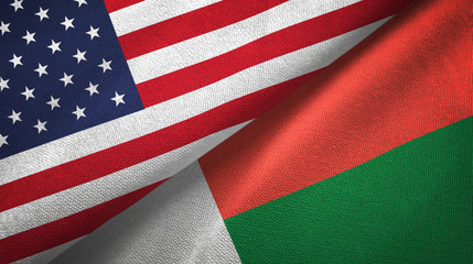 United States and Madagascar two flags textile cloth, fabric texture