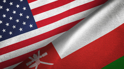 United States and Oman two flags textile cloth, fabric texture