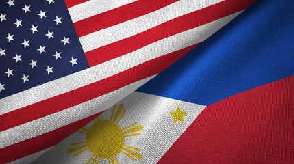United States and Philippines two flags textile cloth, fabric texture
