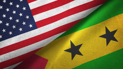 United States and Sao Tome and Principe two flags textile cloth, fabric texture