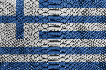 Fototapeta na wymiar Flag of Greece on the skin of a reptile