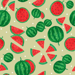 Red watermelon as seamless pattern painting on green background