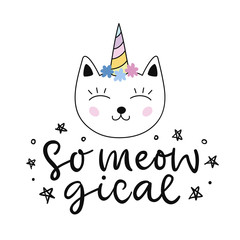 Caticorn. Vector cute cat unicorn cartoon character