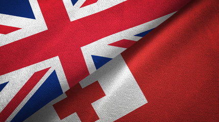 United Kingdom and Tonga two flags textile cloth, fabric texture