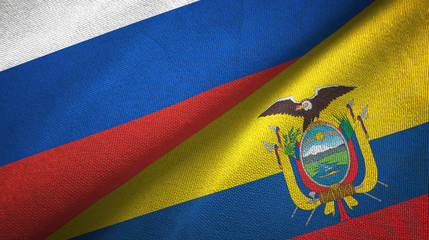 Russia and Ecuador two flags textile cloth, fabric texture