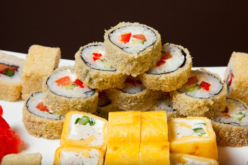 Hot fried Sushi Roll with with vegetables. Set sushi menu.
