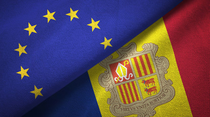 European Union and Andorra two flags textile cloth, fabric texture