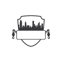 vector illustration logo design shield skyline and towing