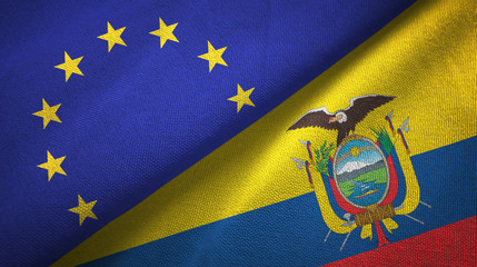 European Union and Ecuador two flags textile cloth, fabric texture