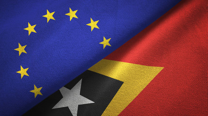 European Union and Timor-Leste East Timor two flags textile cloth, fabric texture