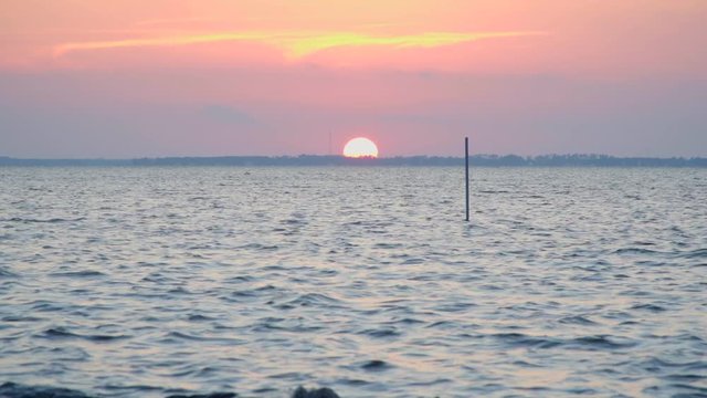 Sun Setting Over Atlantic Ocean Water in the Outer Banks