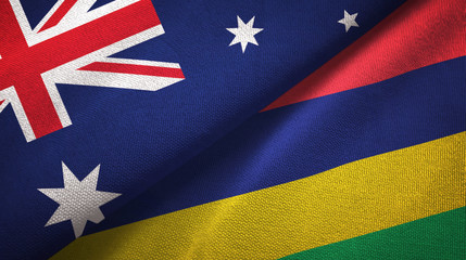 Australia and Mauritius two flags textile cloth, fabric texture