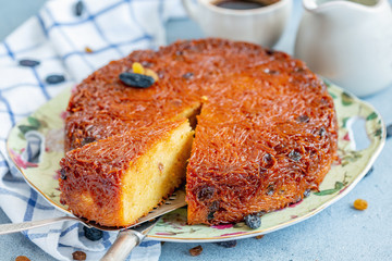 Dish with traditional dessert of baked noodles.