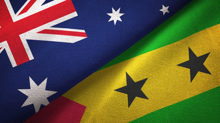 Australia and Sao Tome and Principe two flags textile cloth, fabric texture