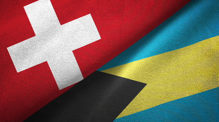 Switzerland and Bahamas two flags textile cloth, fabric texture