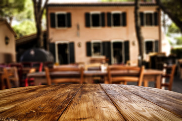 Wooden desk of free space and grill time 