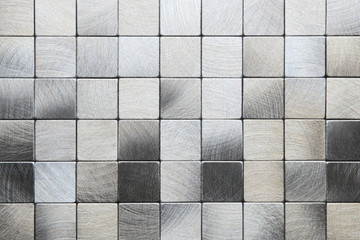 Silver, gray square mosaic tiles, metal texture background