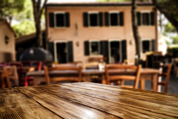 Wooden desk of free space and grill time 