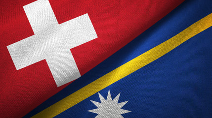 Switzerland and Nauru two flags textile cloth, fabric texture