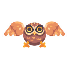 Cute little brown owl hunting flat icon