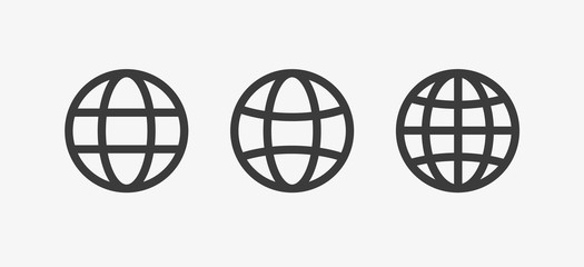 Globe icon, world vector sign, earth set, collection. Internet concept, geography map sign isolated on white, flat design for web.