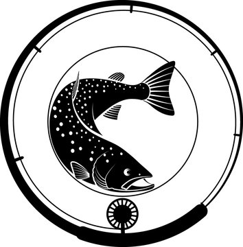 recommend clip art: fishing badge with fish and fishing rod
