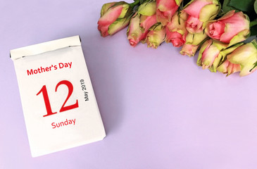 Mother's Day 2019, background with calendar date and flowers