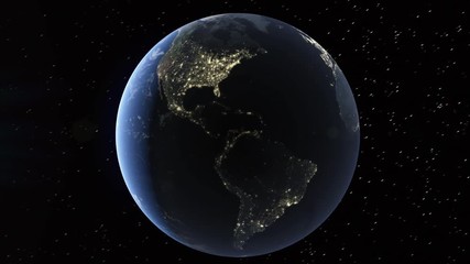 Realistic 3d animated earth showing the borders of the country Czech Republic and the capital Prague in 4K resolution at nighttime
