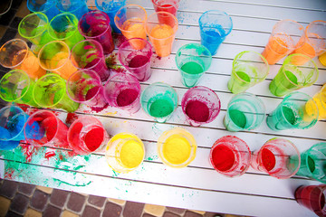 Cups with paint for the Indian Holi festival colours