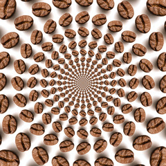 Psychedelic coffee bean optical spin illusion background.