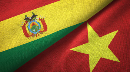 Bolivia and Vietnam two flags textile cloth, fabric texture