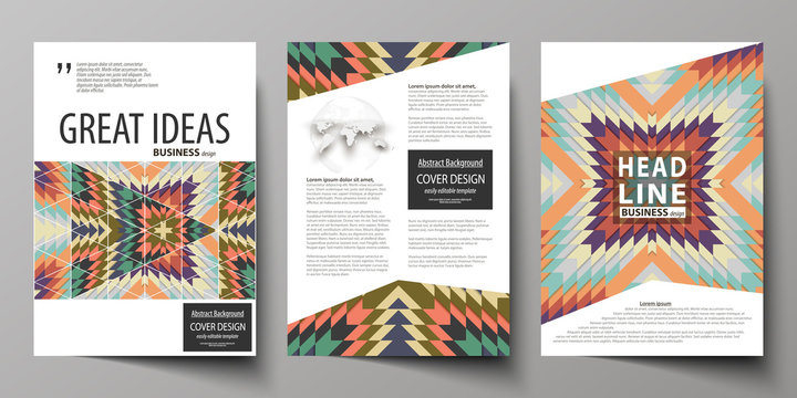 Business templates for brochure, flyer, booklet. Cover design template, abstract vector layout in A4 size. Tribal pattern, geometrical ornament, ethno syle, ethnic backdrop, vintage fashion background