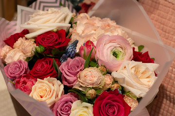 anemone, rose, Ranunculus, Tulip, Muscari, Bush rose, bouquet, flower, pink, roses, flowers, wedding, white, red, floral, nature, love, bunch, beautiful, isolated, petal, gift, blossom, beauty, decora