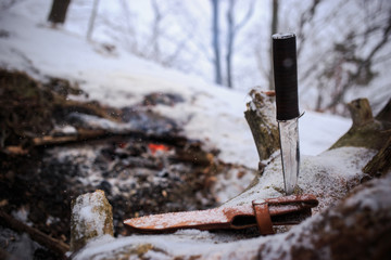 winter survival in the wild with knife