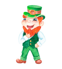 St Patrick watercolor illustration Cute character Hand drawn