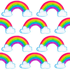 Rainbows seamless pattern Hand drawn watercolor rainbows background