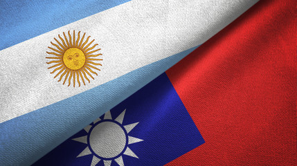 Argentina and Taiwan two flags textile cloth, fabric texture