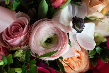 nunculus, anemone, rose, hyacinth, Tulip, rose, bouquet, flower, pink, roses, flowers, nature, love, white, wedding, red, floral, bunch, green, beauty, romance, blossom, petal, isolated, gift, beautif