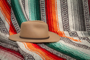 Naklejka premium Mexican blanket with a brown hat