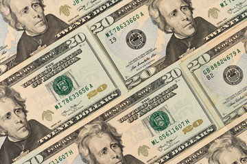 Background of twenty dollar bills. 
