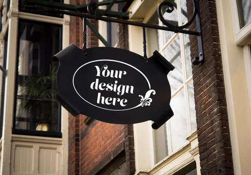 Outdoor Hanging Iron Sign Mockup