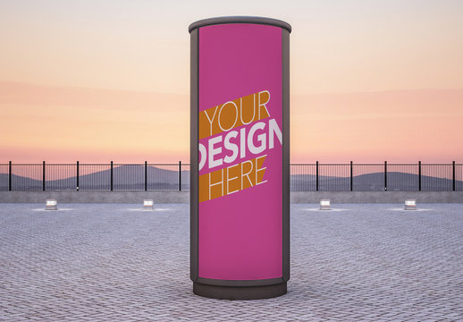 Circular Advertising Kiosk at Sunset Mockup 