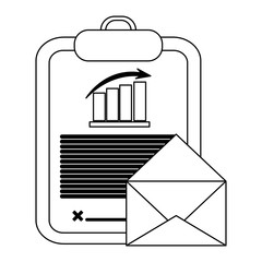 Statistics graph clipboard and envelope black and white