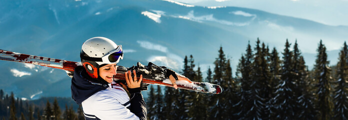 woman skier in the mountains