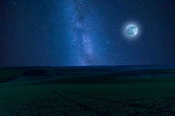 Nidht landscape with fields and moon © firewings
