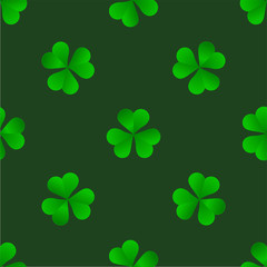 Green Irish trefoil clover for St. Patricks Day seamless vector pattern