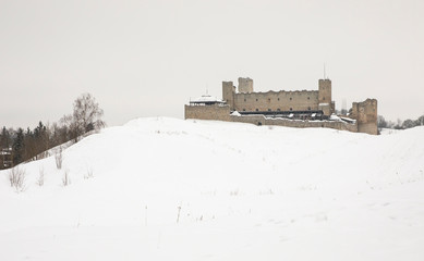 ruins of old castle in Rakvere, Estonia during winter season