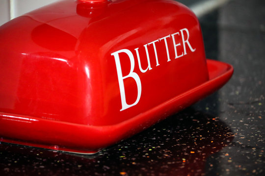 Red butter dish