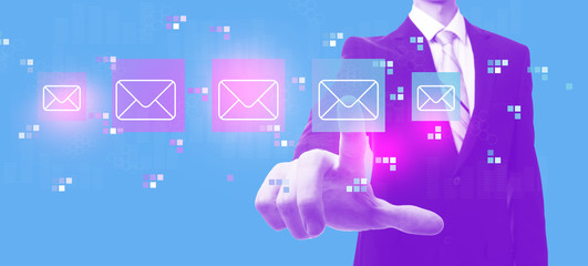 Emails with businessman in a purple and blue duotone